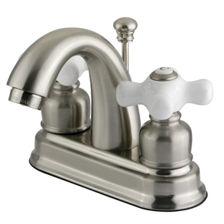 FURNORAMA Water Saving Restoration Centerset Lavatory Faucet with Porcelain Cross Handles; Satin Nickel FU1588102
